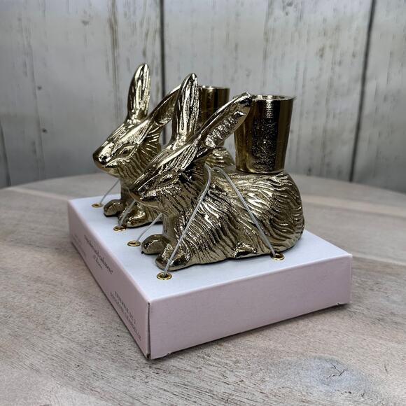 Cupcakes and Cashmere Gold Rabbit Bunny Taper Candle Holder Spring Easter Viral - Picture 3 of 16